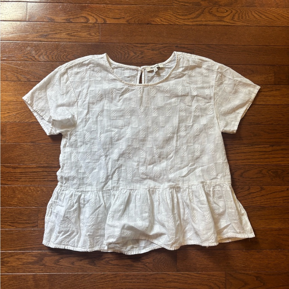 Madewell White Short Sleeve Peplum Tee